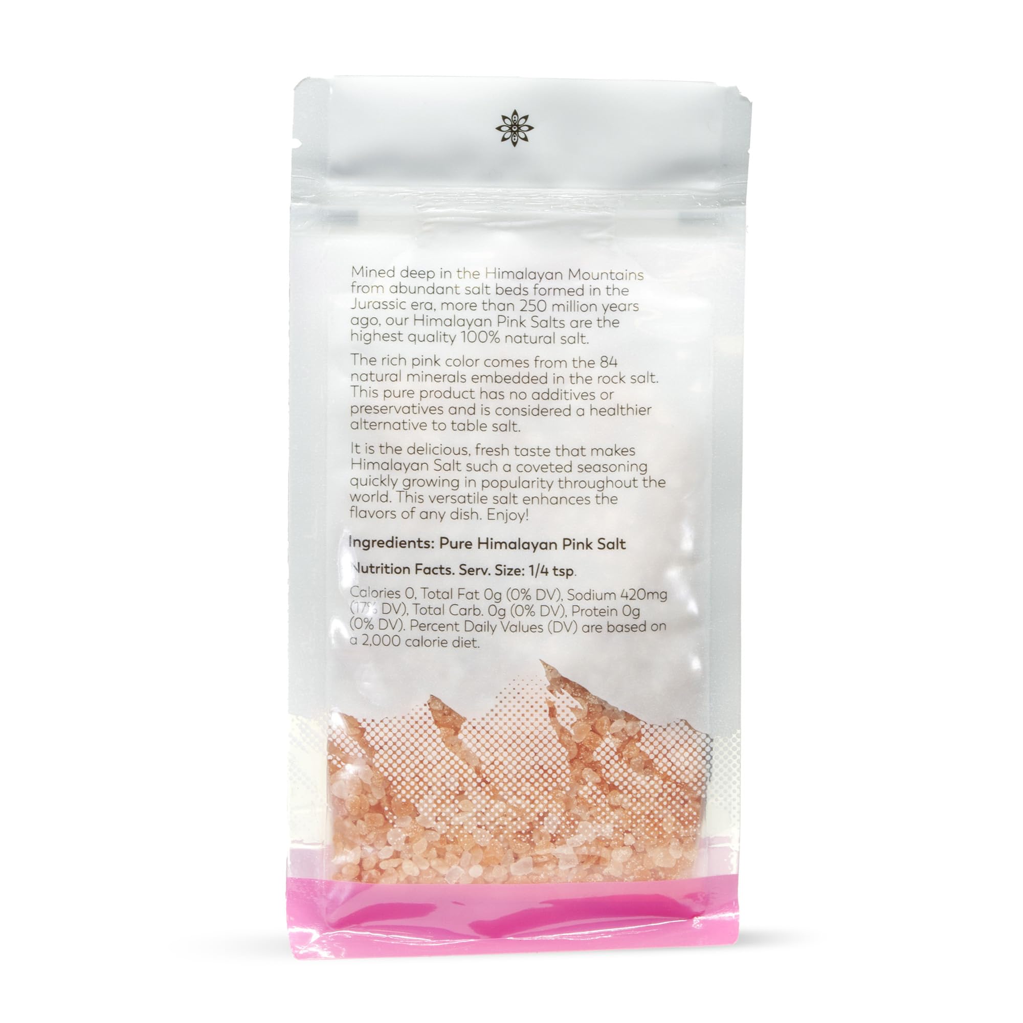 The Spice Lab coarse pink salt with 84 trace elements enhances flavor.