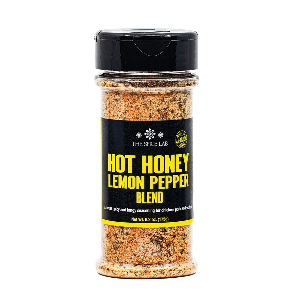 The Spice Lab Hot Honey Lemon Pepper Blend bottle for bold, balanced flavor.