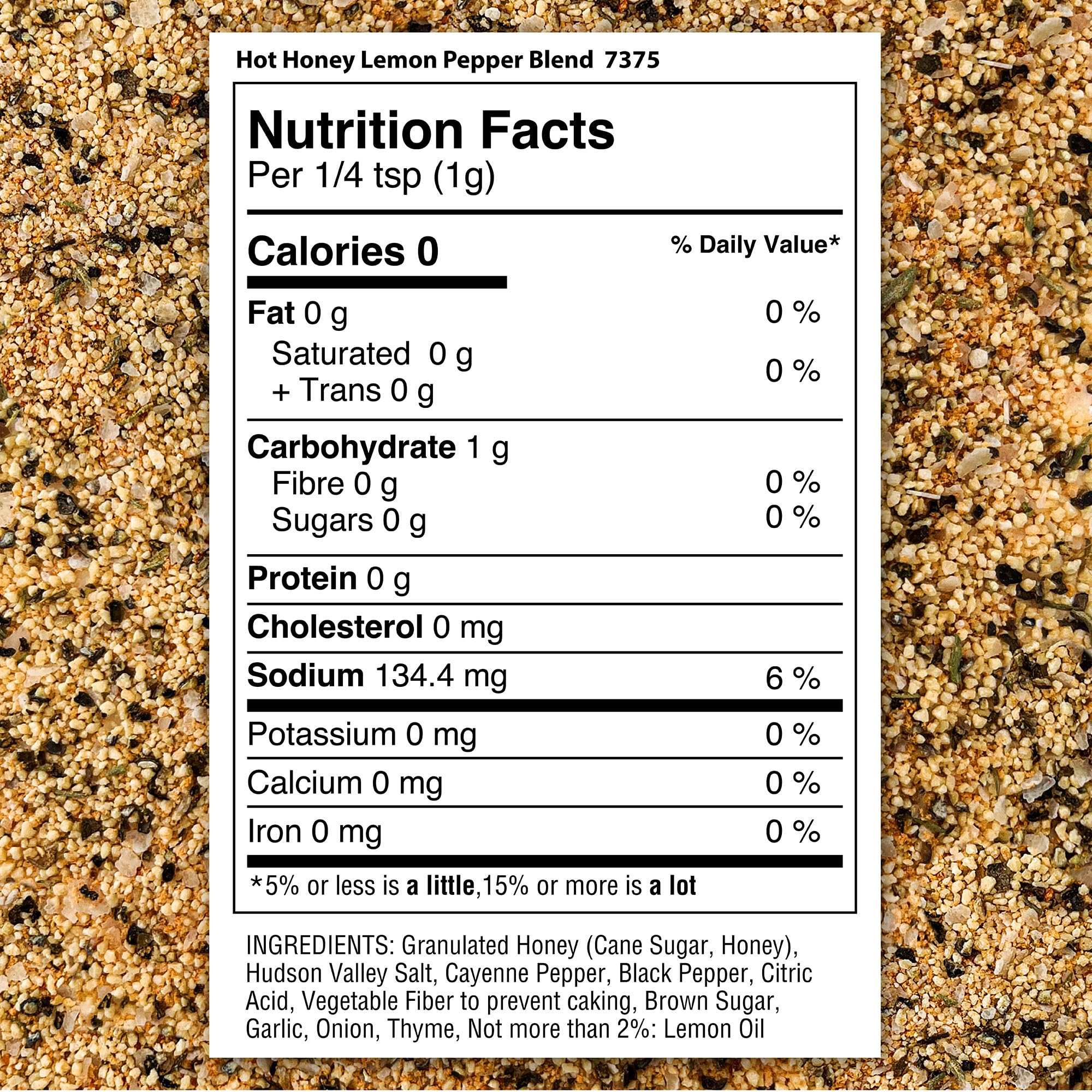 The Spice Lab Hot Honey Lemon Pepper Blend ingredients highlight natural flavor with no artificial additives.