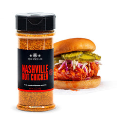 The Spice Lab Nashville Hot chicken seasoning bottle adds bold flavor to poultry.