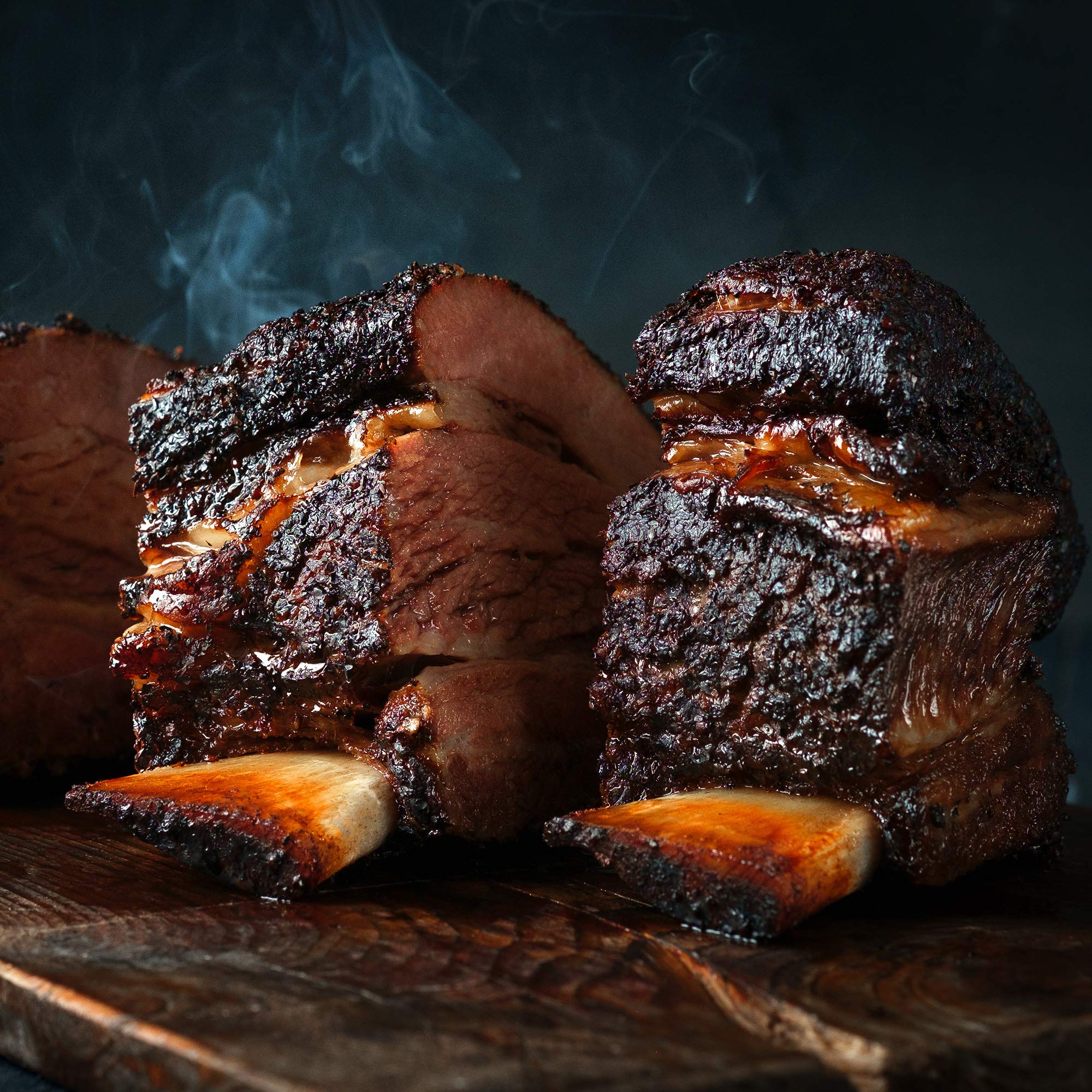 Steak-seasoned close-up suggests premium finish and even coating