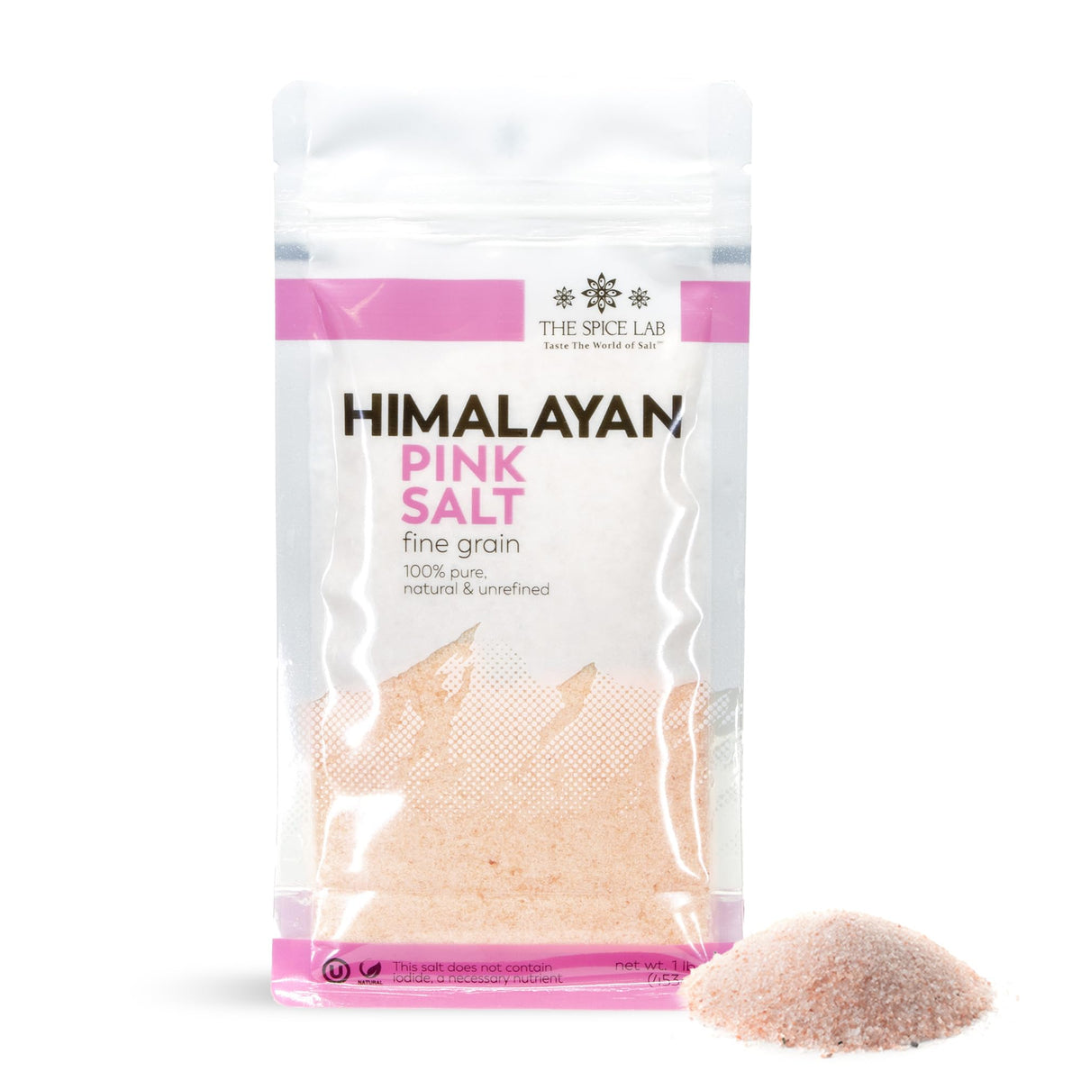 The Spice Lab Pink Himalayan Salt fine 1 lb bag for versatile seasoning