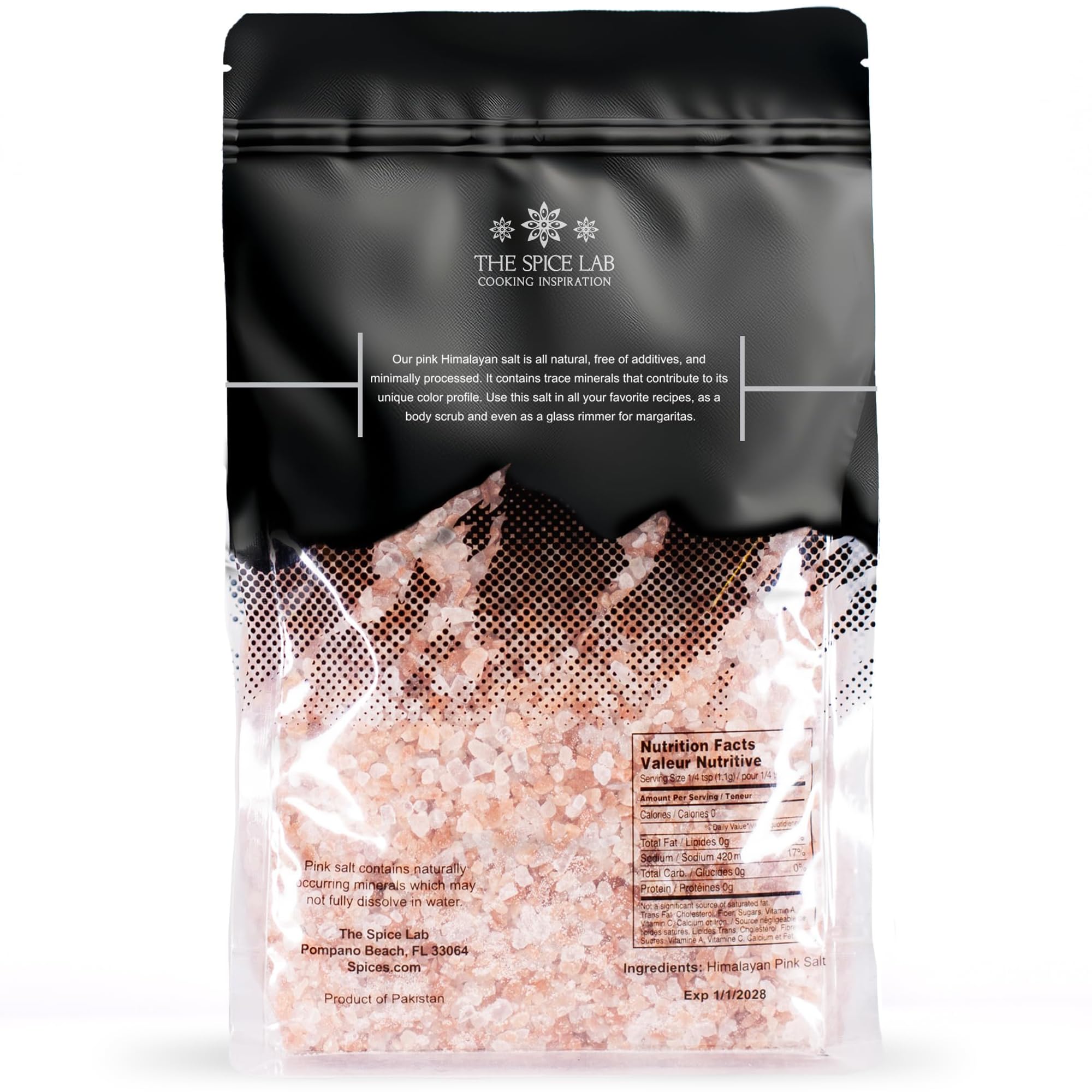 The Spice Lab Pink Himalayan Salt grinder refill with coarse grains for precise flavoring.