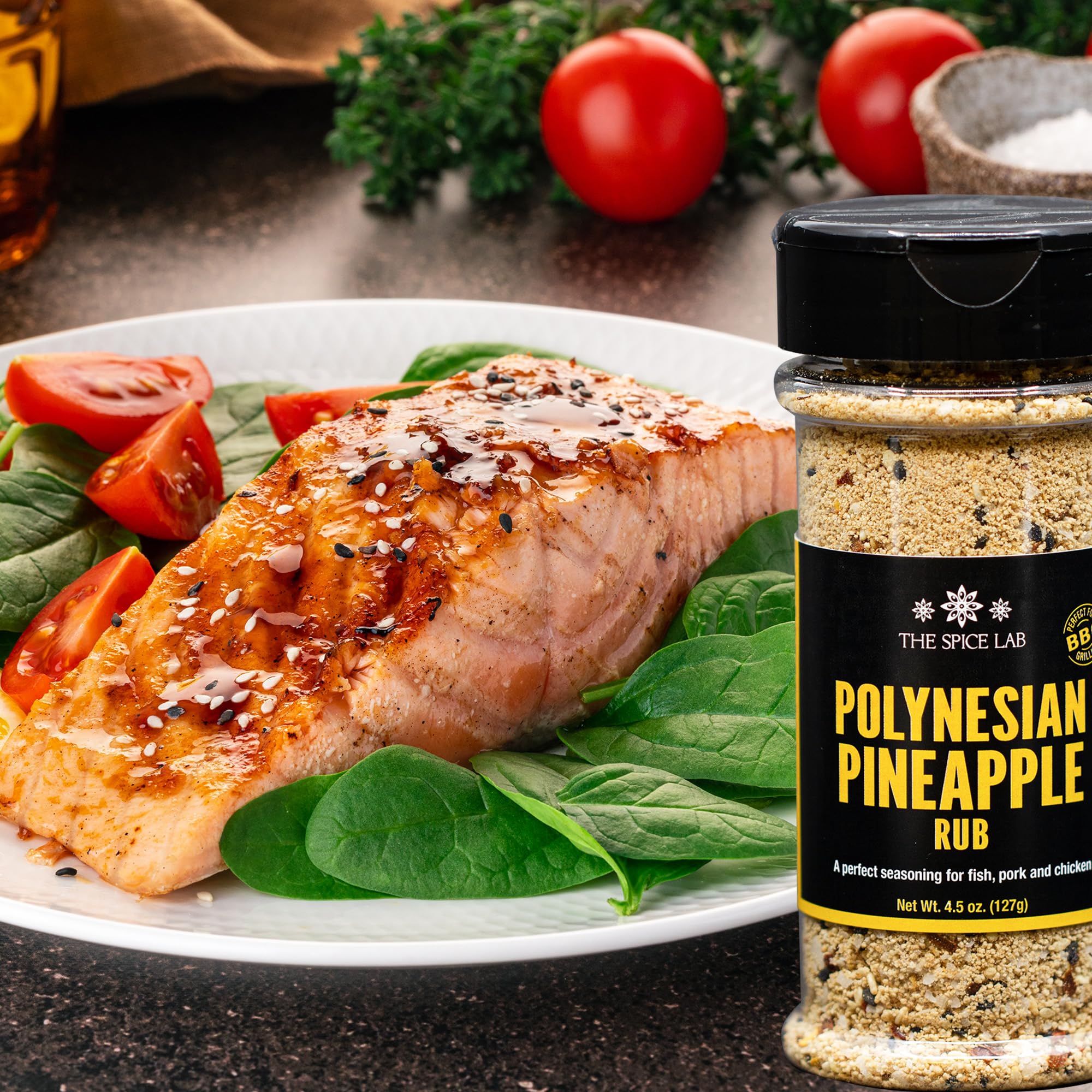 The Spice Lab Polynesian Pineapple Rub creates a sweet-savory crust on chicken wings.