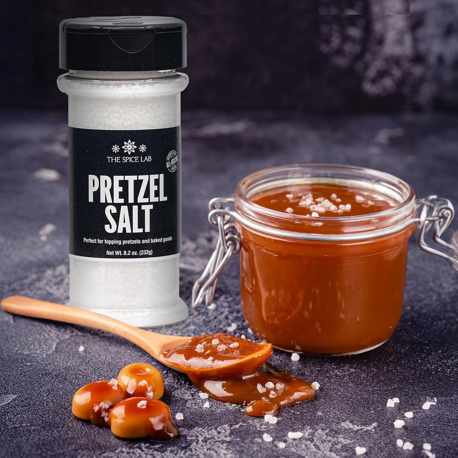 The Spice Lab pretzel salt packaging and labeling for gourmet gifts.