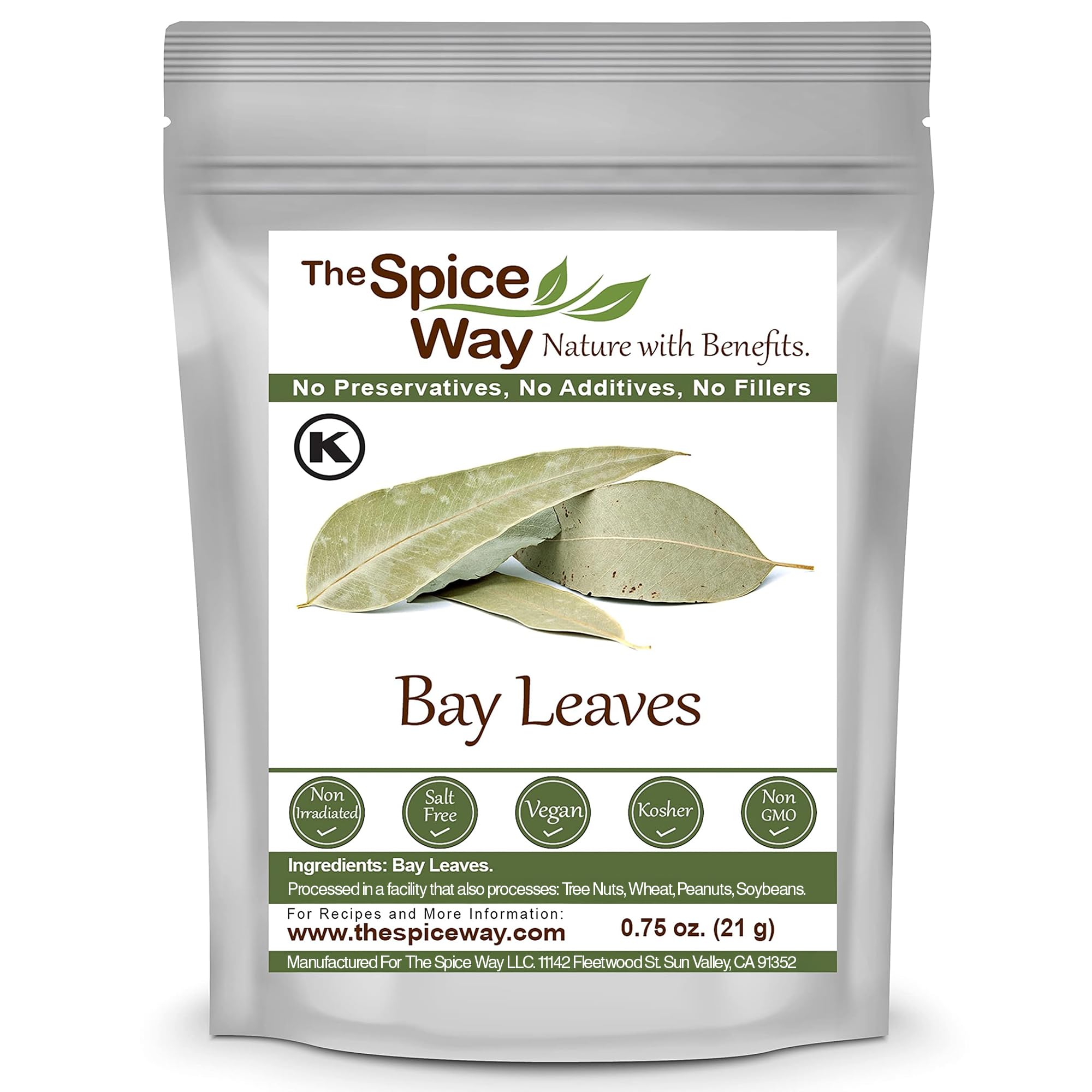 The Spice Way bay leaves whole 0-75oz pack ideal for simmered soups and stews.