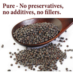 The Spice Way brown mustard seeds in a jar, ready to flavor savory dishes.