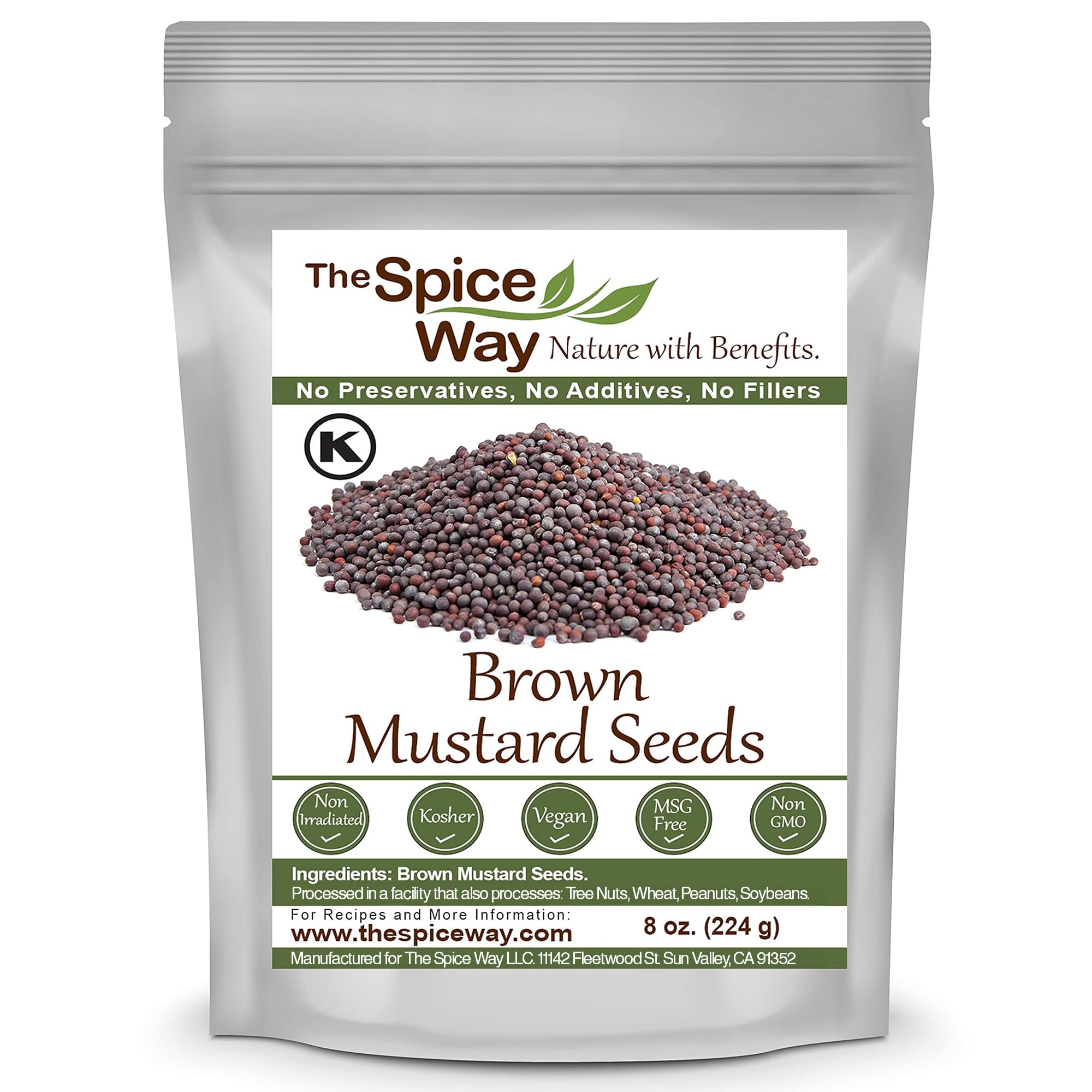 The Spice Way Brown Mustard Seeds, whole 8 oz, ideal for sauces and spice blends.
