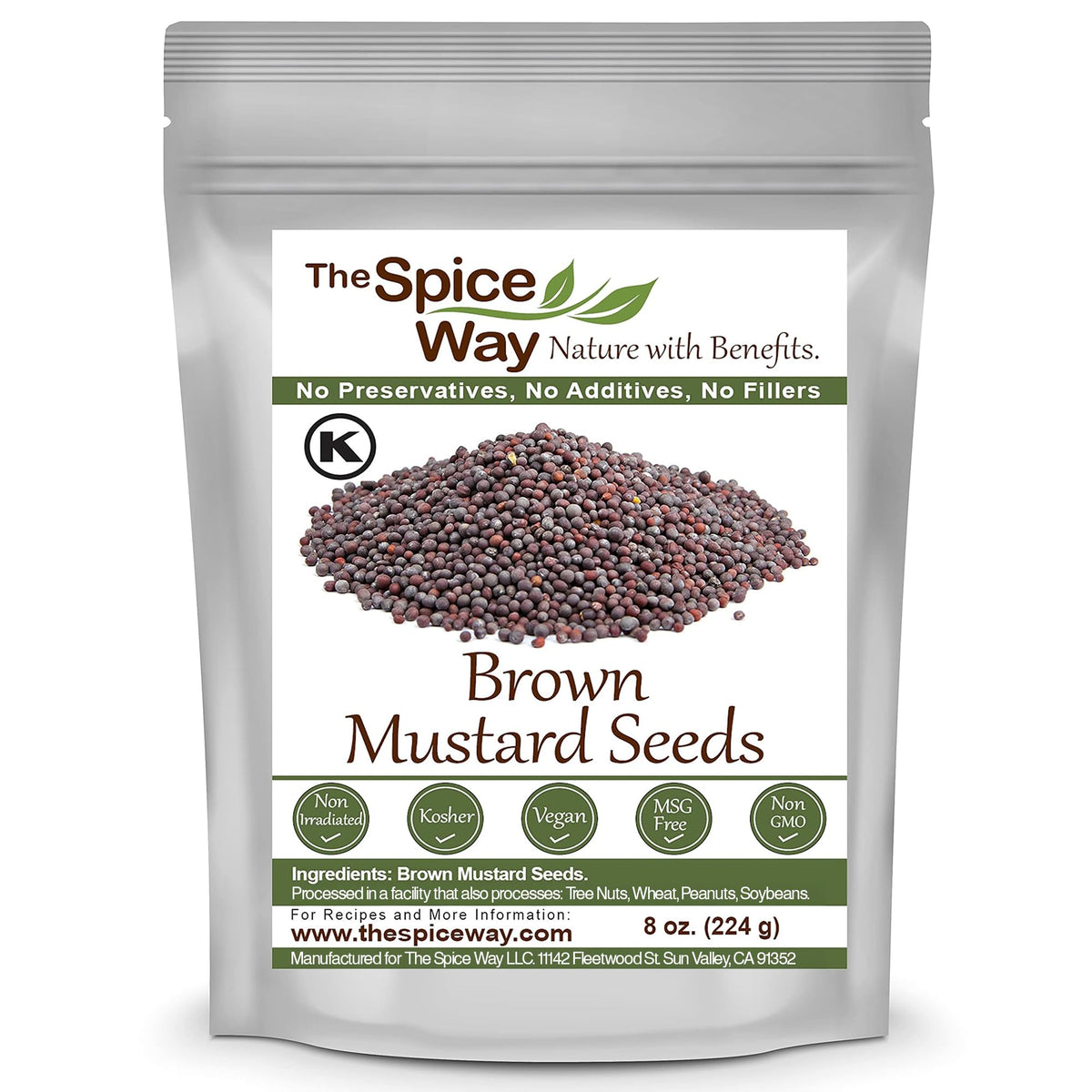 The Spice Way Brown Mustard Seeds, whole 8 oz, ideal for sauces and spice blends.