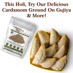 The Spice Way cardamom ground powder bottle shown with pantry-friendly jar design.