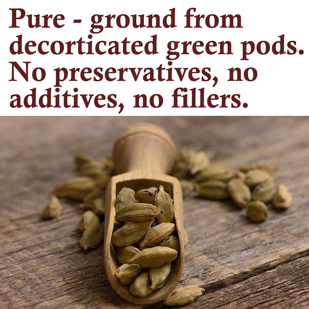 The Spice Way cardamom ground powder closeup shows vibrant color and fine texture for cooking.