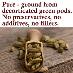 The Spice Way cardamom ground powder closeup shows vibrant color and fine texture for cooking.