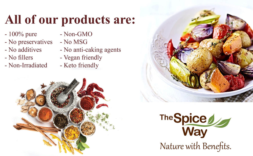 The Spice Way cayenne powder texture close-up shows vibrant red color and fine particles.