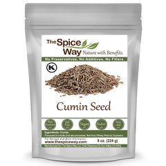 The Spice Way cumin seeds in a whole 8 oz bag emit warm aroma for cooking.