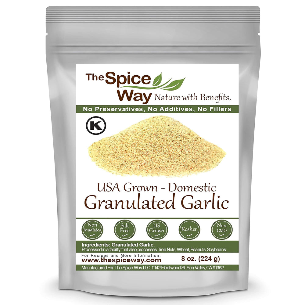 The Spice Way granulated garlic in a resealable bag for fresh flavor.