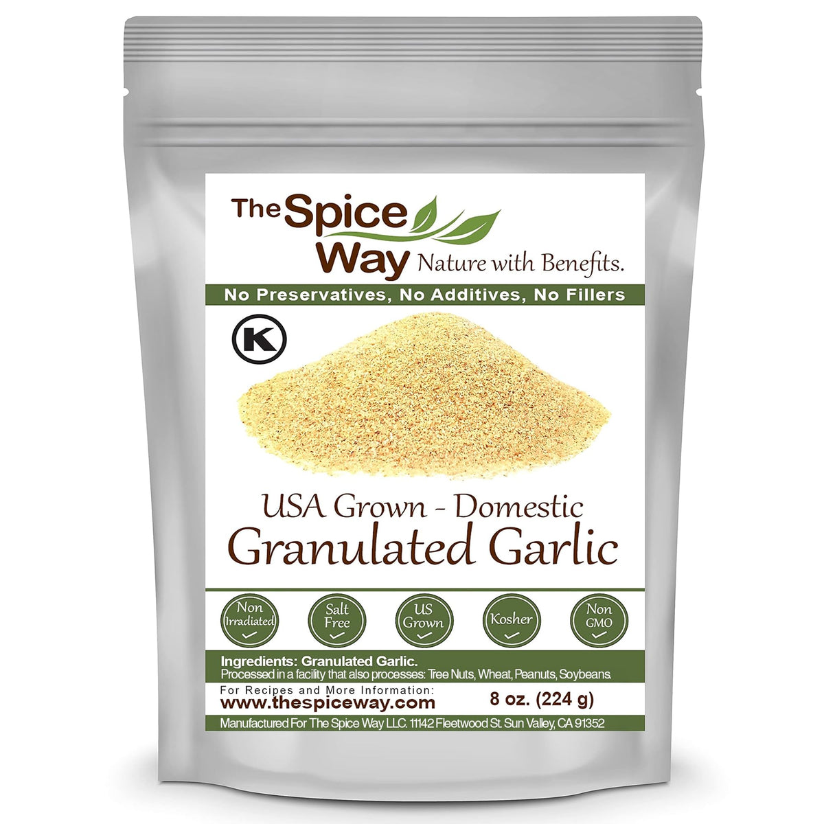 The Spice Way granulated garlic in a resealable bag for fresh flavor.