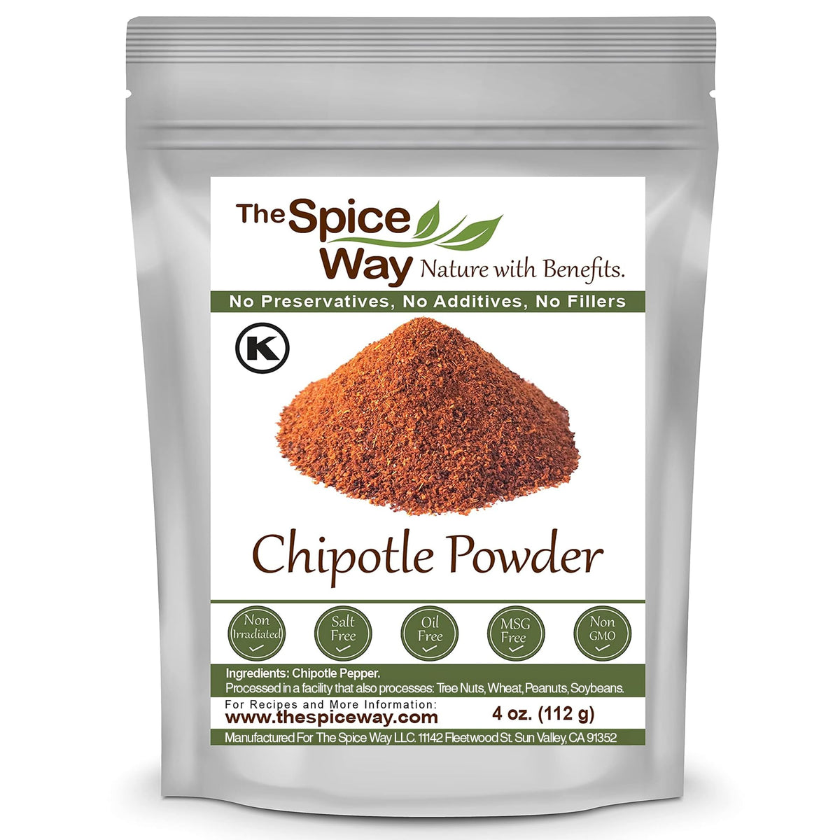 The Spice Way Ground Chipotle Powder bottle label shows smoky jalapeño flavor for versatile cooking