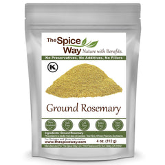 The Spice Way ground rosemary powder jar enhances roasts with aromatic flavor.