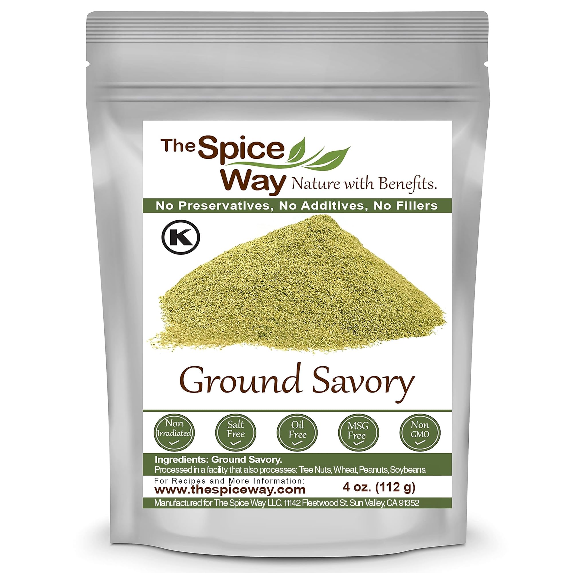The Spice Way Ground Savory jar close-up highlighting fresh aroma for cooking.