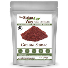 The Spice Way ground sumac powder in a 4oz jar for bright lemony tang.