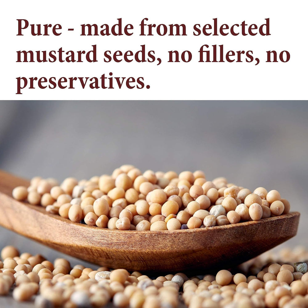 The Spice Way ground yellow mustard seed jar closeup highlights fresh, premium quality.