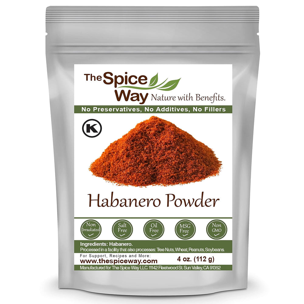 The Spice Way habanero ground pepper bottle adds fiery heat to dishes.