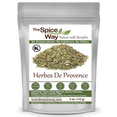 The Spice Way Herbes De Provence bottle with aromatic blend enhances poultry and fish dishes.