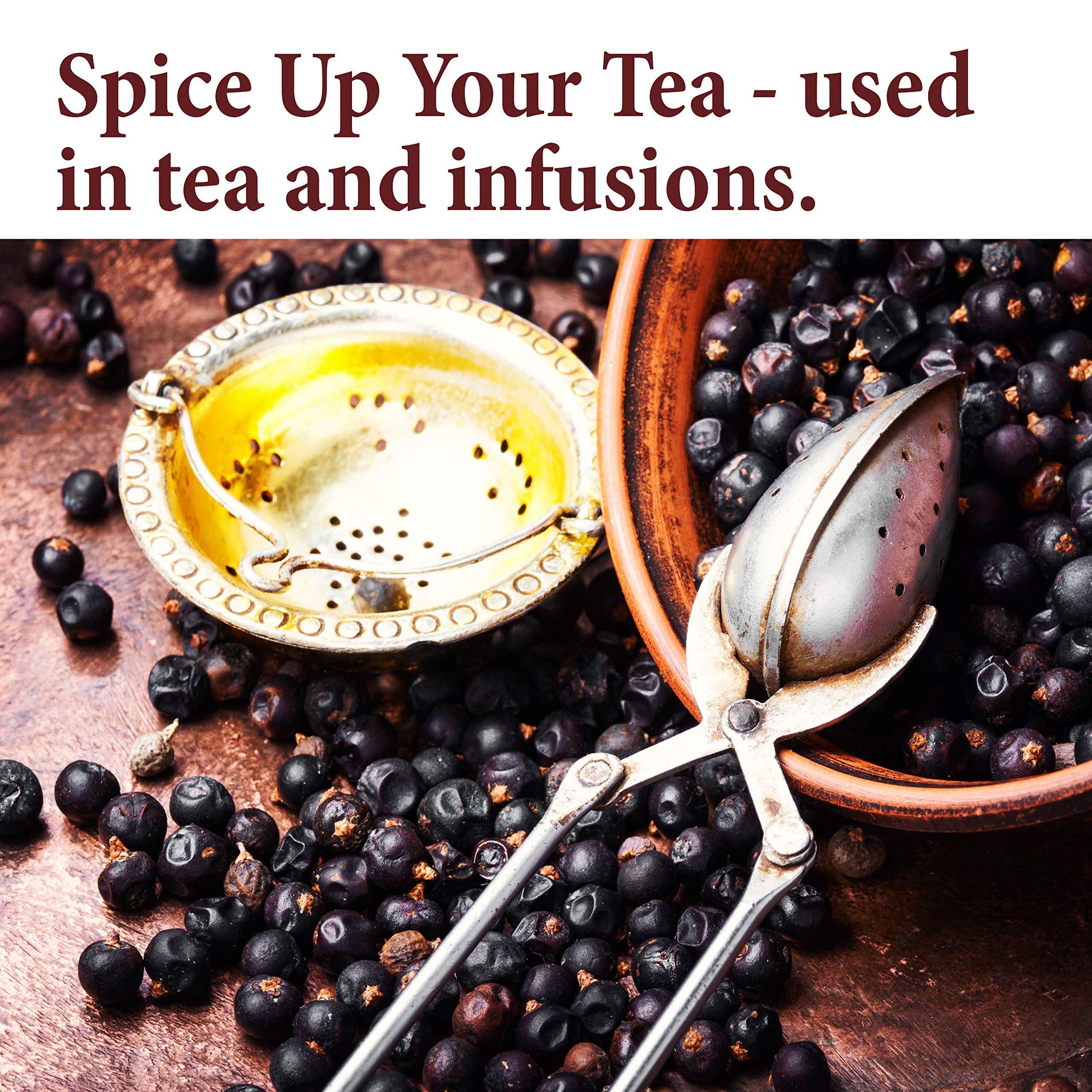 The Spice Way juniper berries steeping in tea for an earthy lift.