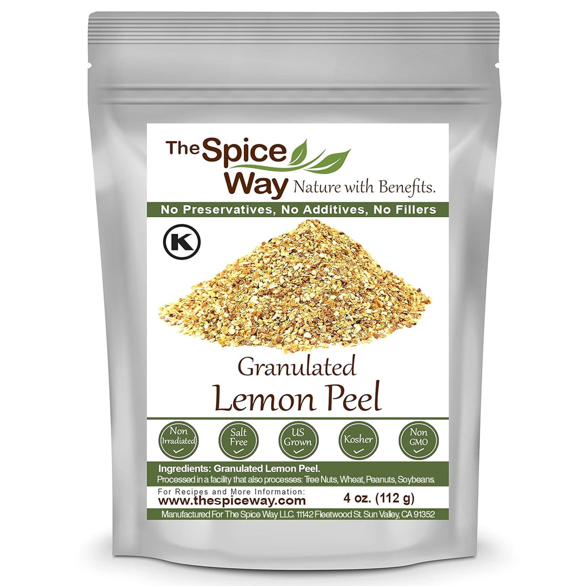 The Spice Way Lemon Peel Granules jar with bright citrus aroma for cooking