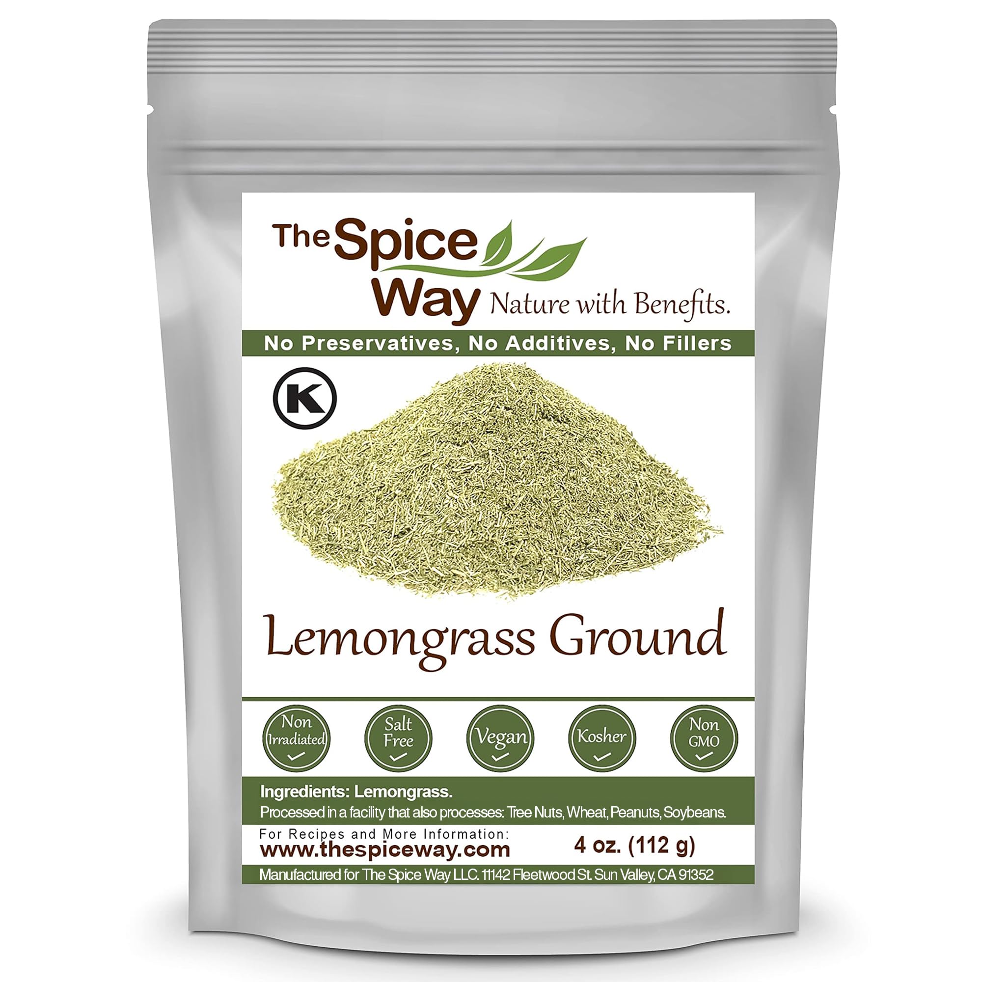 The Spice Way Lemongrass Powder bottle on counter showing bright aroma, ideal for cooking