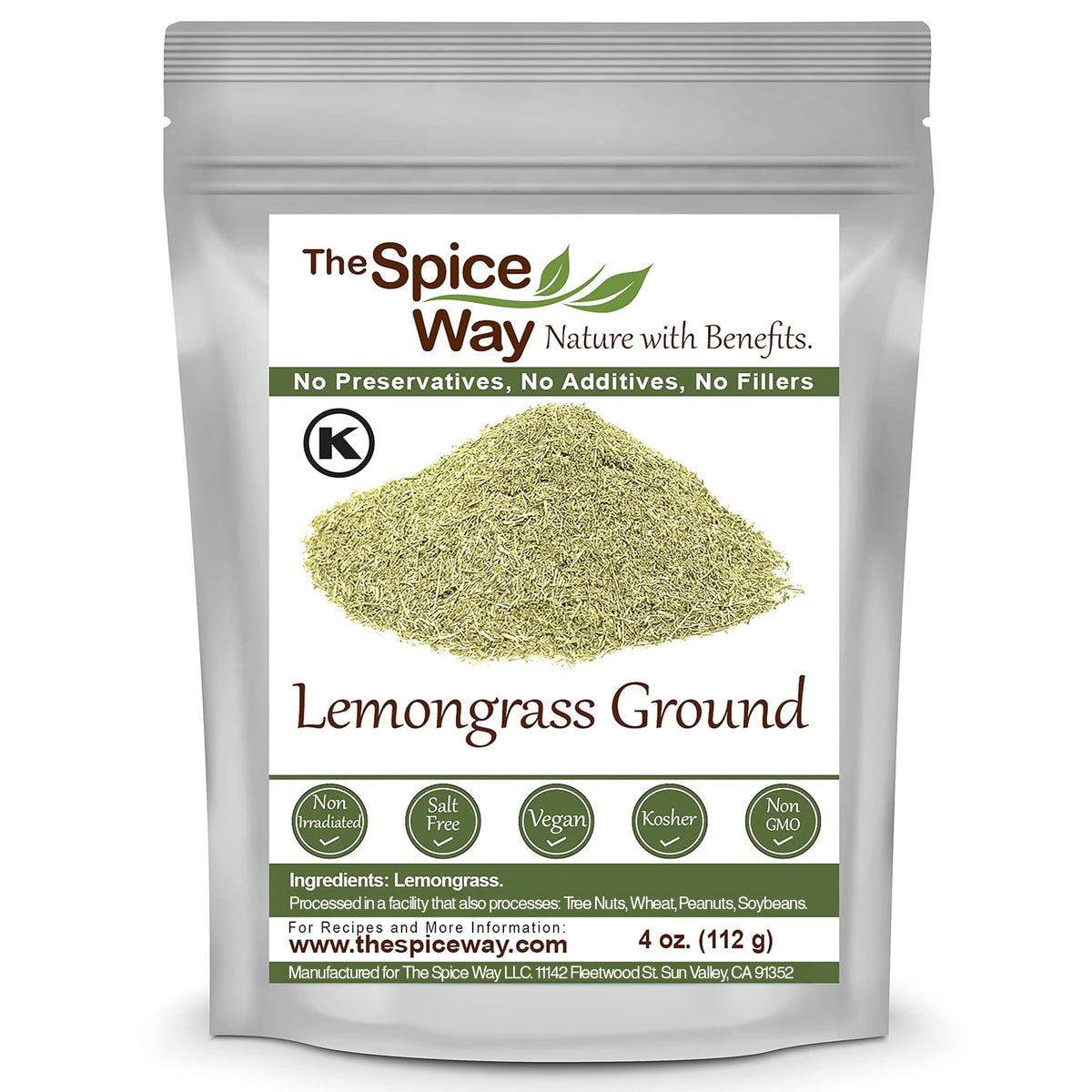The Spice Way Lemongrass Powder bottle on counter showing bright aroma, ideal for cooking
