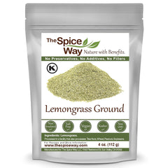 The Spice Way Lemongrass Powder bottle on counter showing bright aroma, ideal for cooking