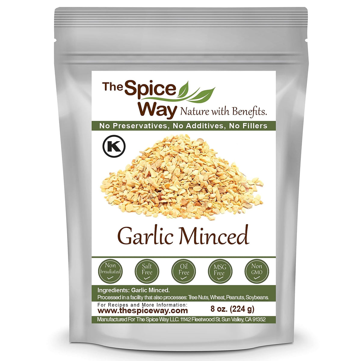 The Spice Way minced garlic 8oz bottle front for everyday cooking.