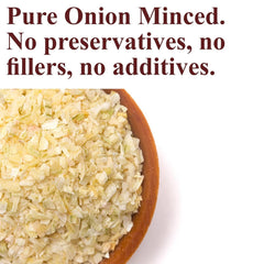 The Spice Way minced onion texture closeup highlighting coarse flakes