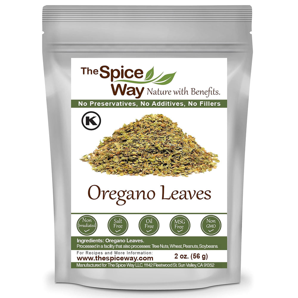 The Spice Way oregano leaves close-up show rich dried herb ideal for cooking.
