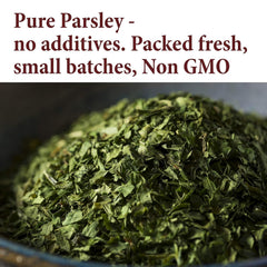 The Spice Way Parsley Flakes jar in kitchen, ideal for soups and stews.