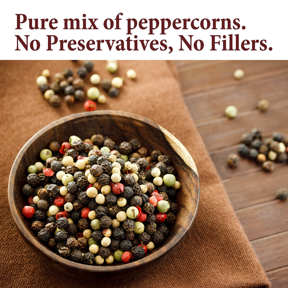 The Spice Way Rainbow Peppercorn Blend in a bowl demonstrates colorful, versatile seasoning.