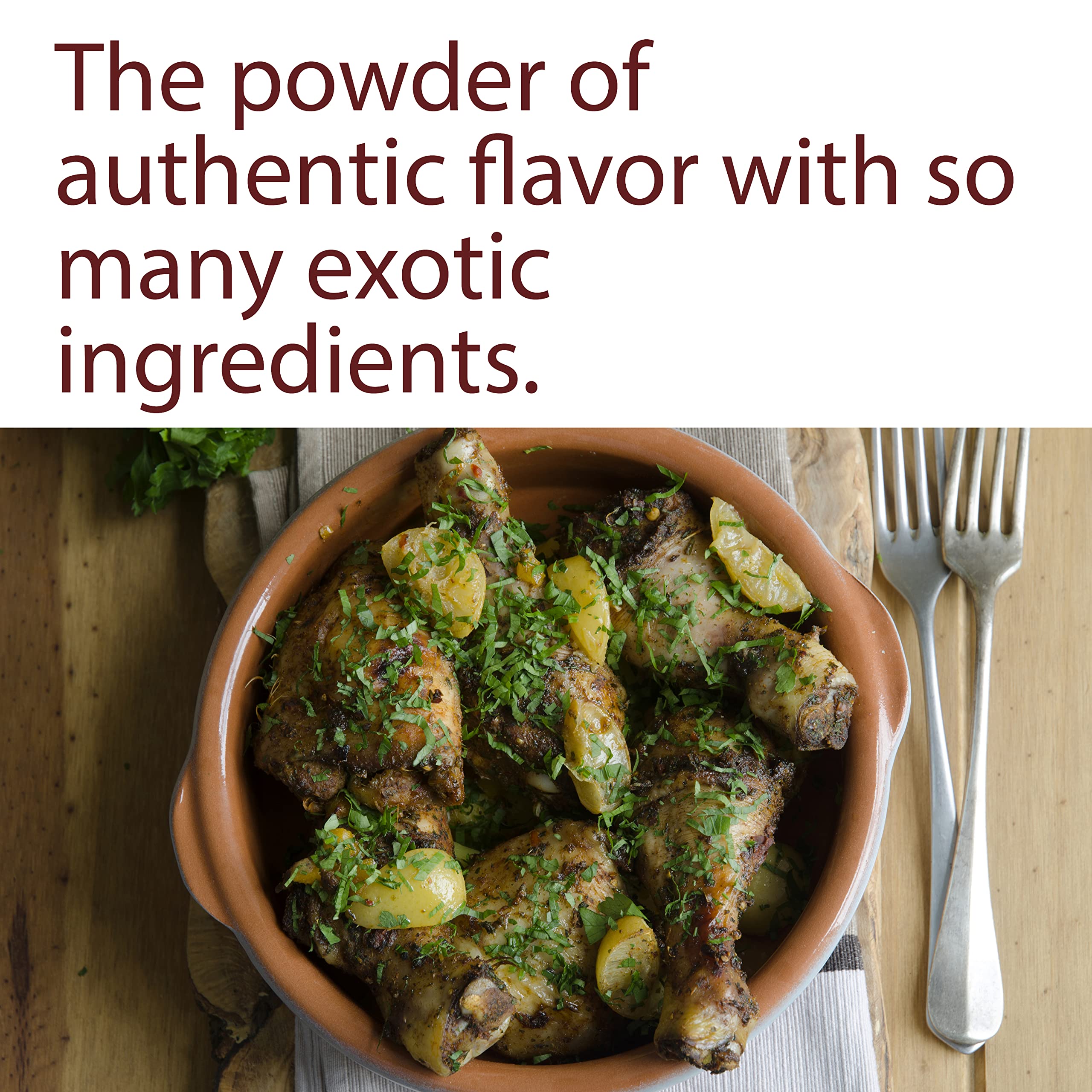 The Spice Way Ras El Hanout packaging label highlights salt-free, non-GMO quality.