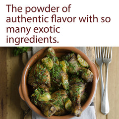 The Spice Way Ras El Hanout packaging label highlights salt-free, non-GMO quality.