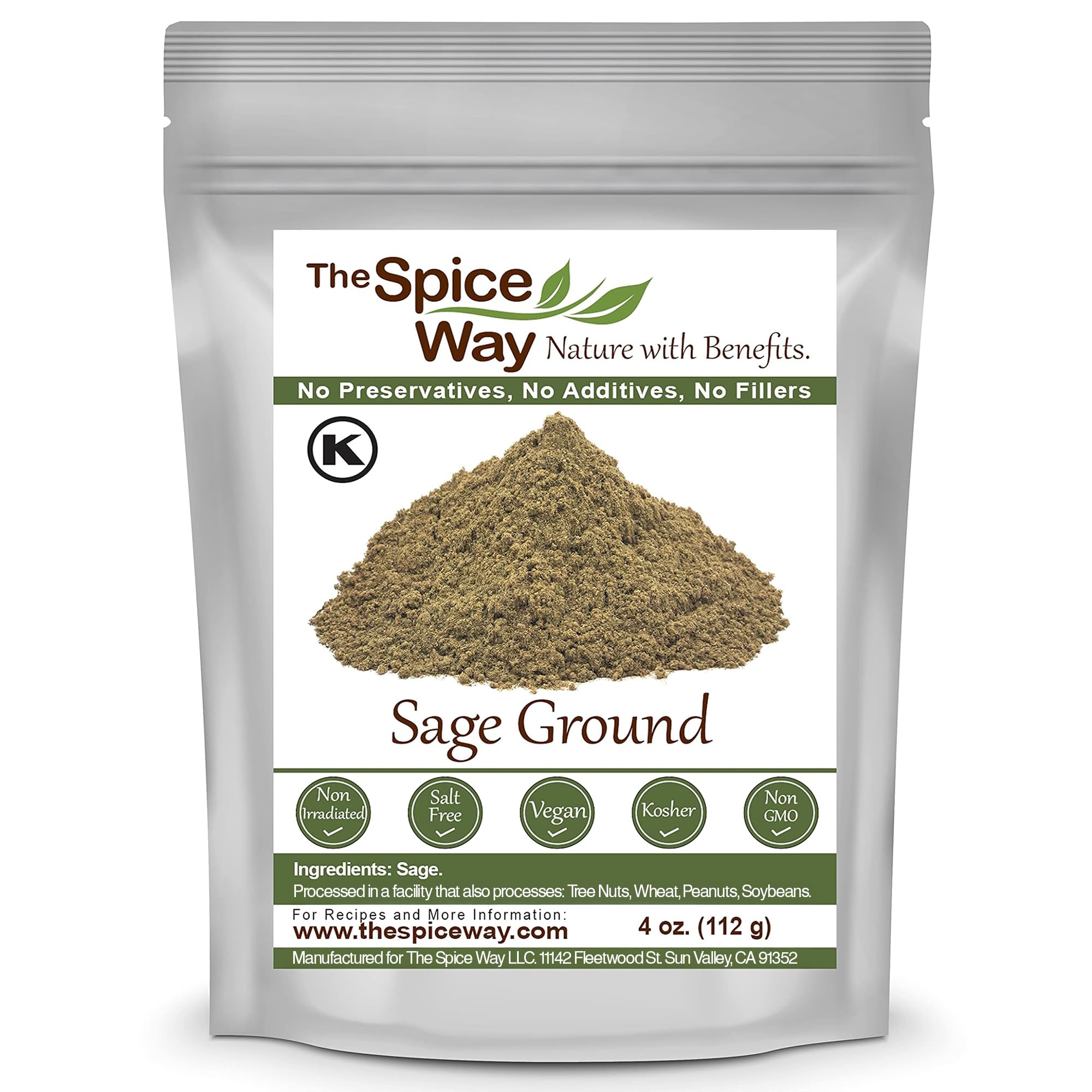 The Spice Way Sage Ground bottle pour; easy to add flavor to poultry and sauces.