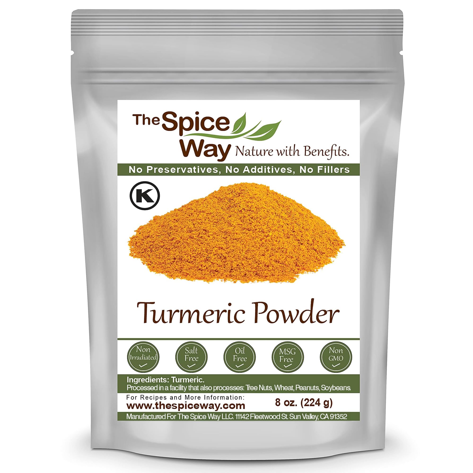 The Spice Way turmeric powder 8oz jar for vibrant curries and soups.