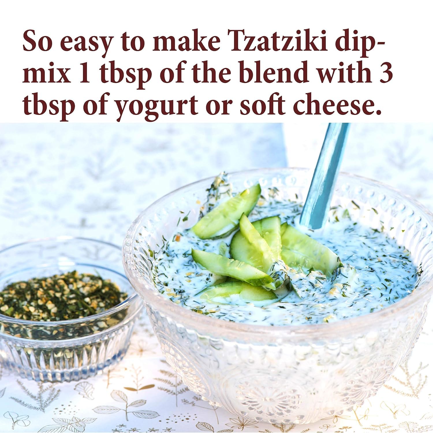 The Spice Way Tzatziki dip ready-to-serve bowl showcases creamy yogurt base.