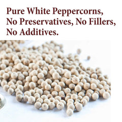 Close-up of The Spice Way white peppercorns showing quality texture.