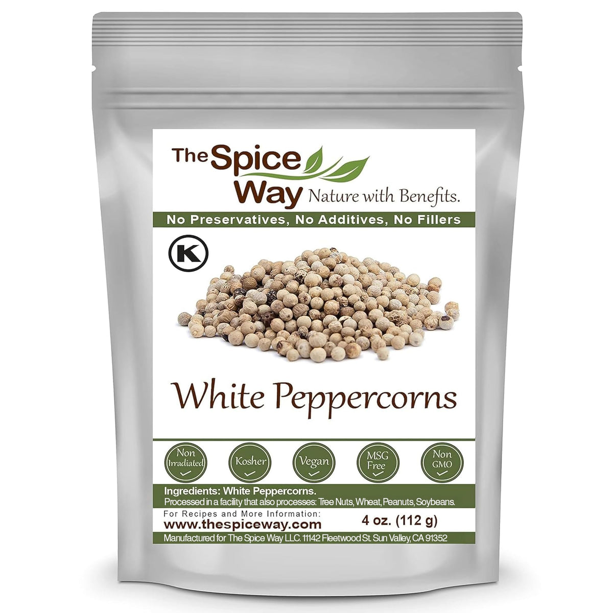 The Spice Way white peppercorns in a jar ready for seasoning.