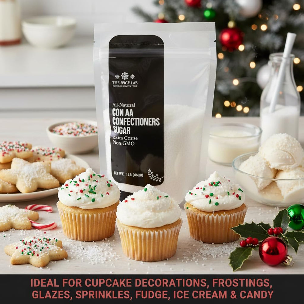 The Sugar Lab Confectioners Sugar sanding sugar for cocktails adds a festive rim.