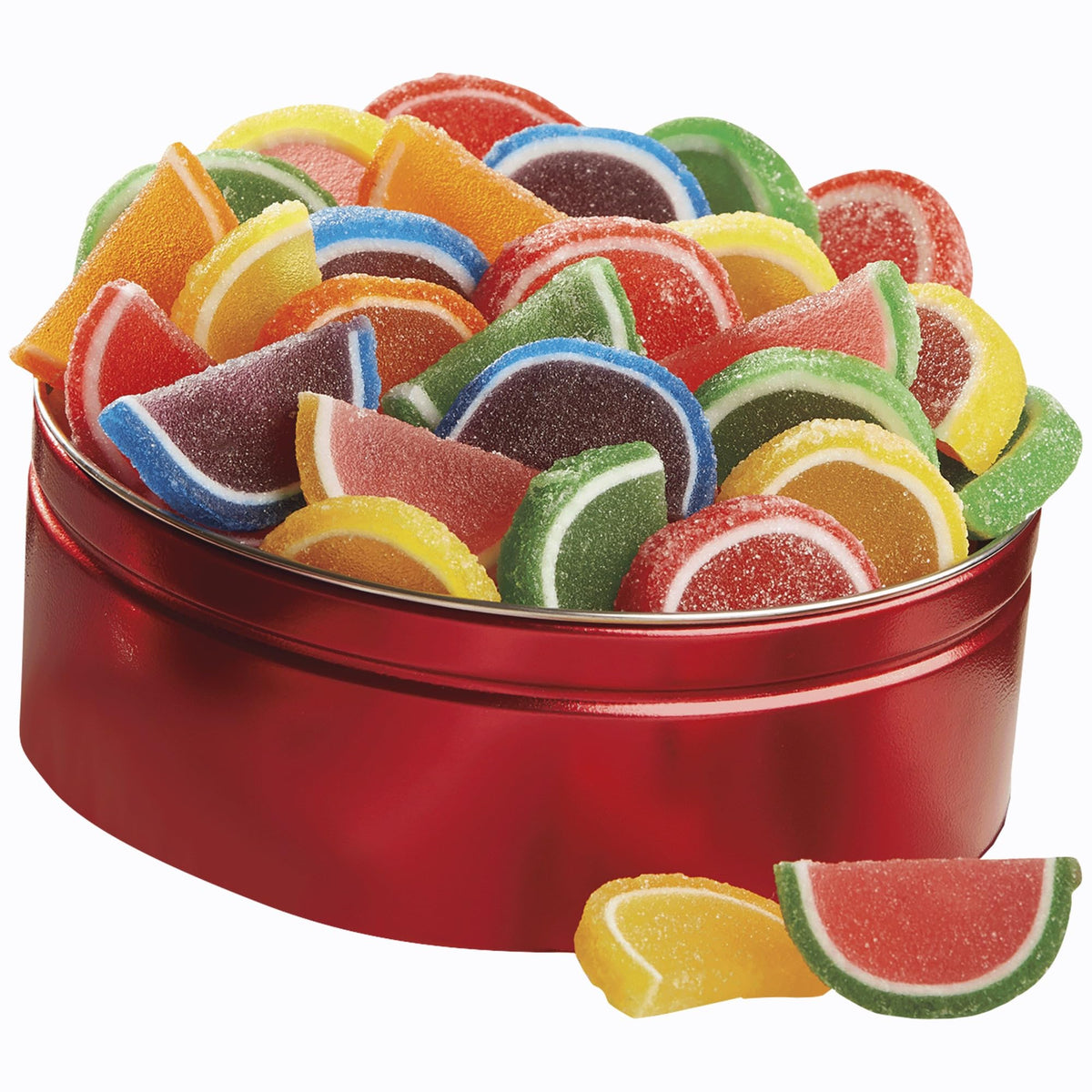 The Swiss Colony Fruitful Delight jelly candy slices in gift tin, ideal for gifting