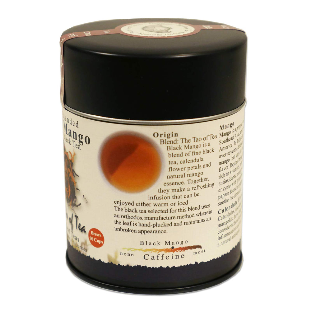 The Tao of Tea Black Mango loose leaf tea ready to steep.