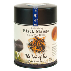The Tao of Tea Black Mango tin packaging shows premium loose leaf tea.