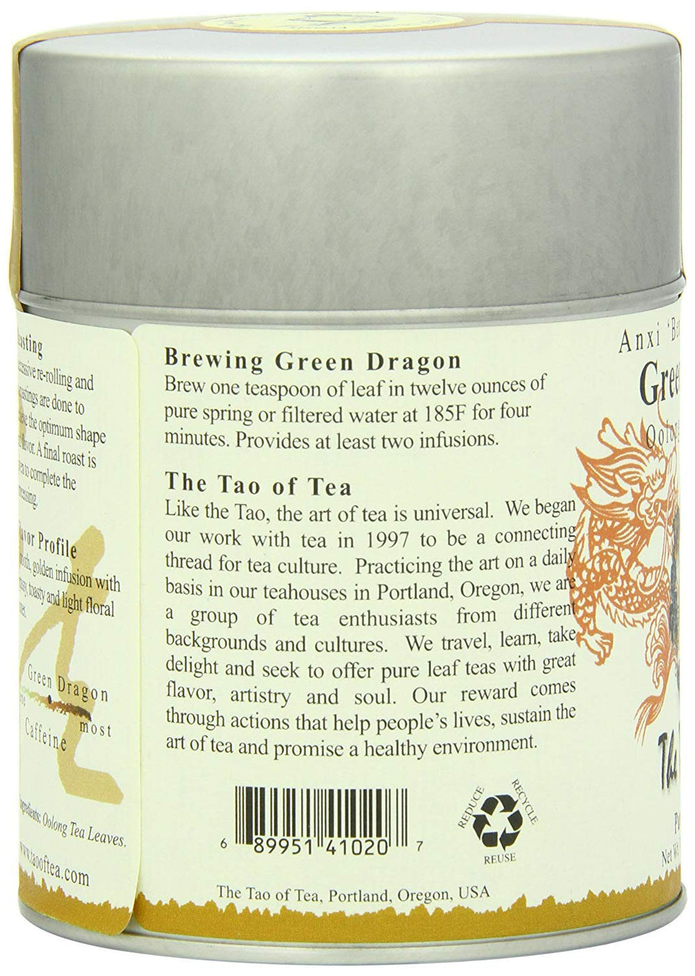 The Tao of Tea Green Dragon Oolong cup infusion enhances aroma.