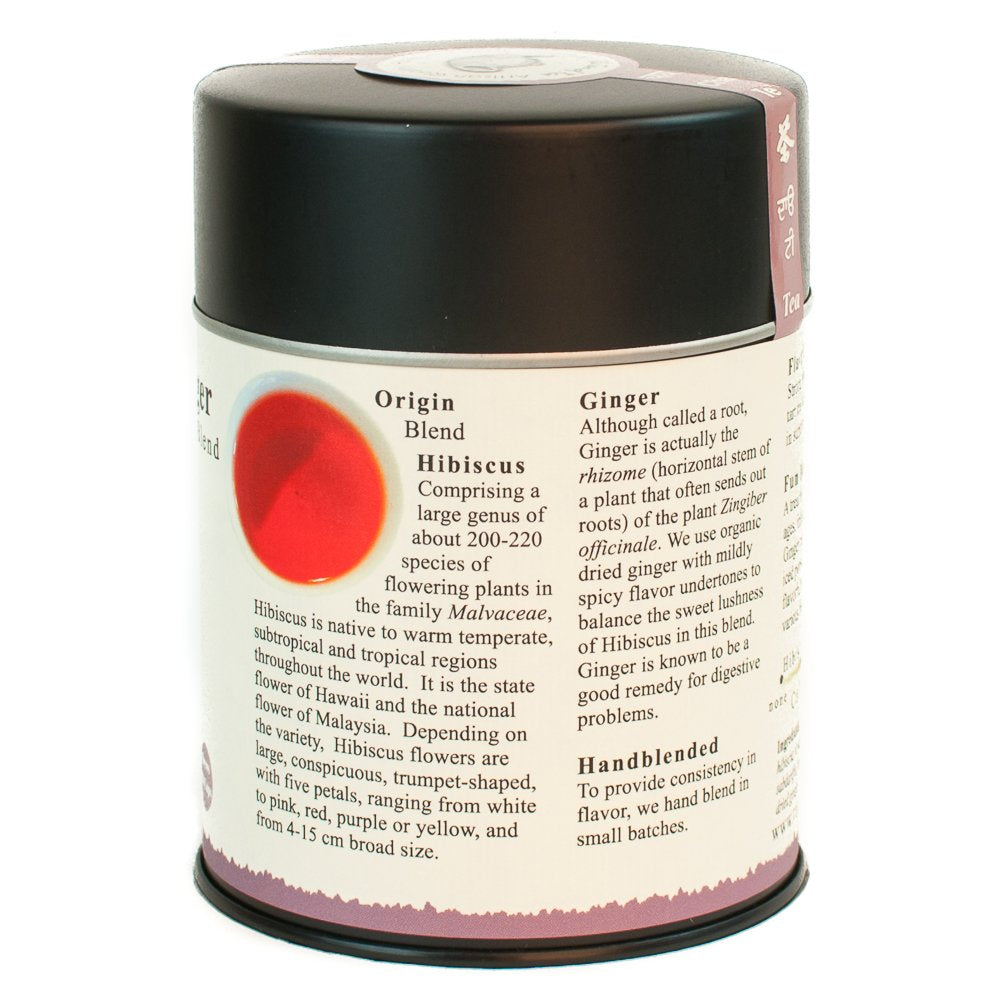 The Tao of Tea hibiscus ginger tea brewed cup releasing warm aroma.